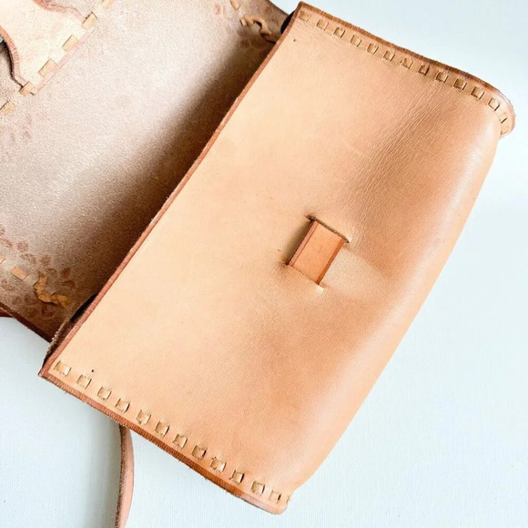 Vintage Natural Leather Rectengular Shoulde Crossbody  Bag - Picture 4 of 7
